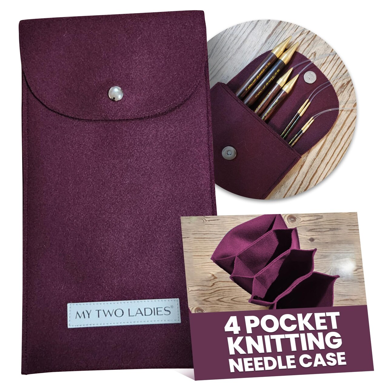 My Two Ladies | Knitting Needle Case - Custom 4 Pocket Felt Case for Needles & Accessories